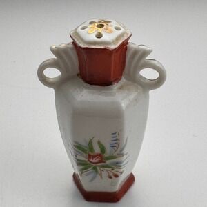 Vintage Japan Ceramic Salt Pepper Shaker Floral Urn Hand Painted Gold Trim Cork